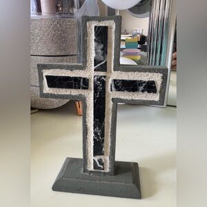 Handmade Gray Mosaic Wooden Cross Decor